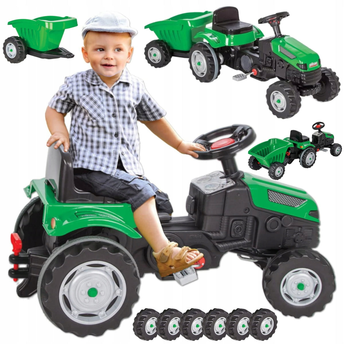 Traktorius varomas pedalu su priekaba 07 316, žalia