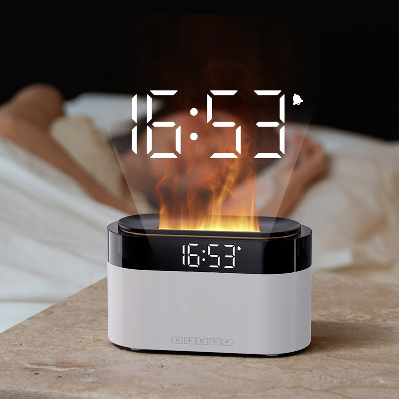 OIL AROMA DIFFUSER FLAME EFFECT LED ALARM CLOCK REMOTE CONTROL HUMIDIFIER Dominant color black