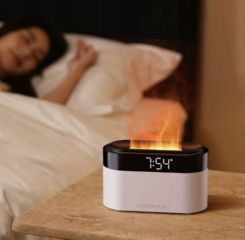 OIL AROMA DIFFUSER FLAME EFFECT LED ALARM CLOCK REMOTE CONTROL HUMIDIFIER Water tank capacity 0.15 l