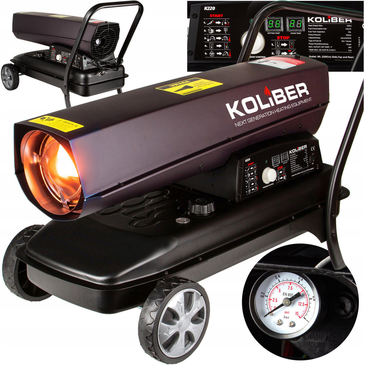 OIL HEATER 63kW COMBUSTION BLOWER THERMOSTAT LCD GREENHOUSE TUNNEL