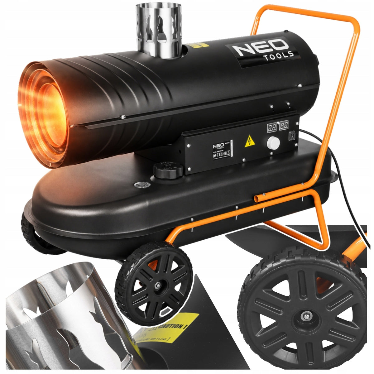 OIL HEATER DIESEL BLOWER 30KW 56L CHIMNEY THERMOSTAT NEO TOOLS