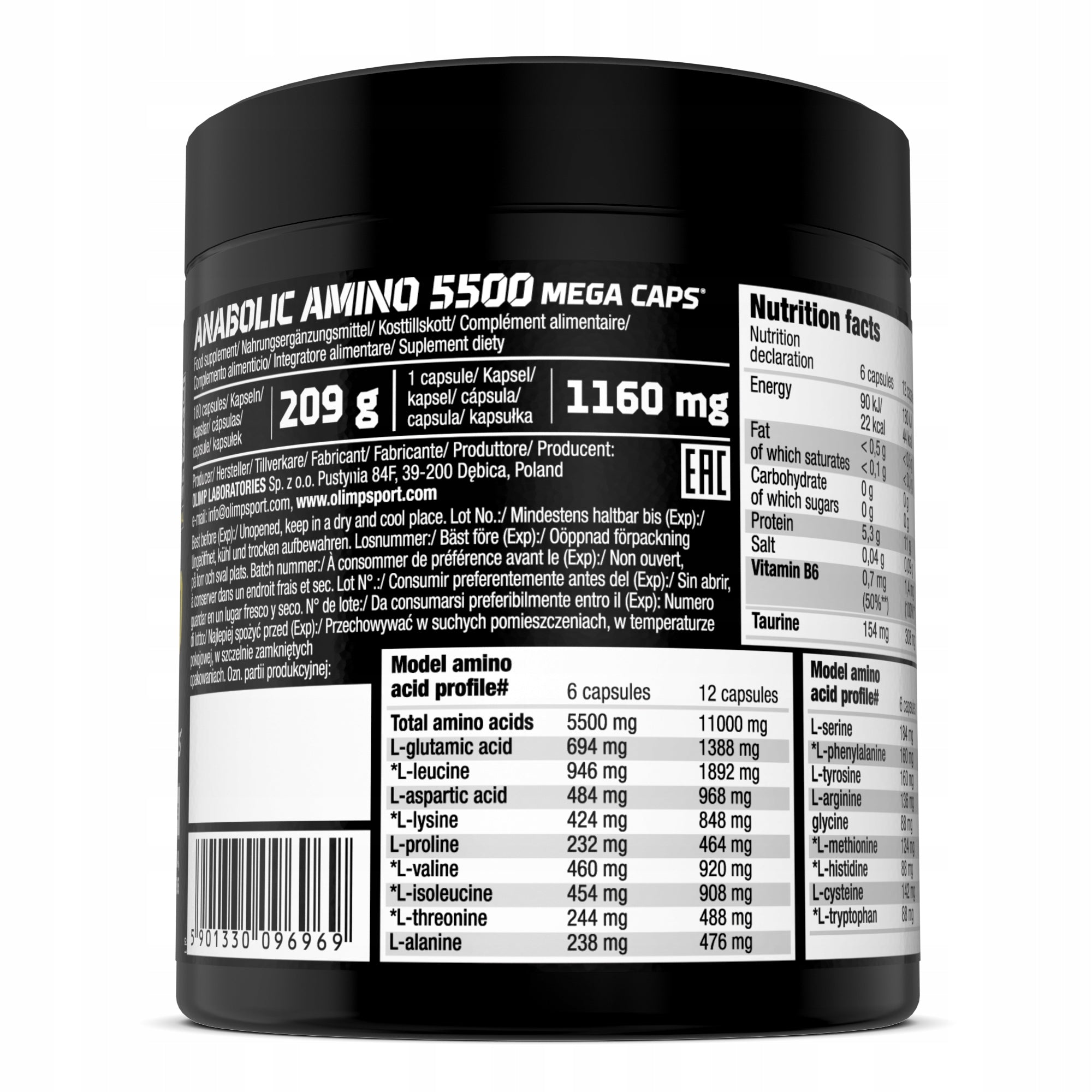 OLIMP ANABOLIC AMINO 5500 180caps BCAA AMINO ACIDS PROTEIN EAA EAN (GTIN) 5901330096969