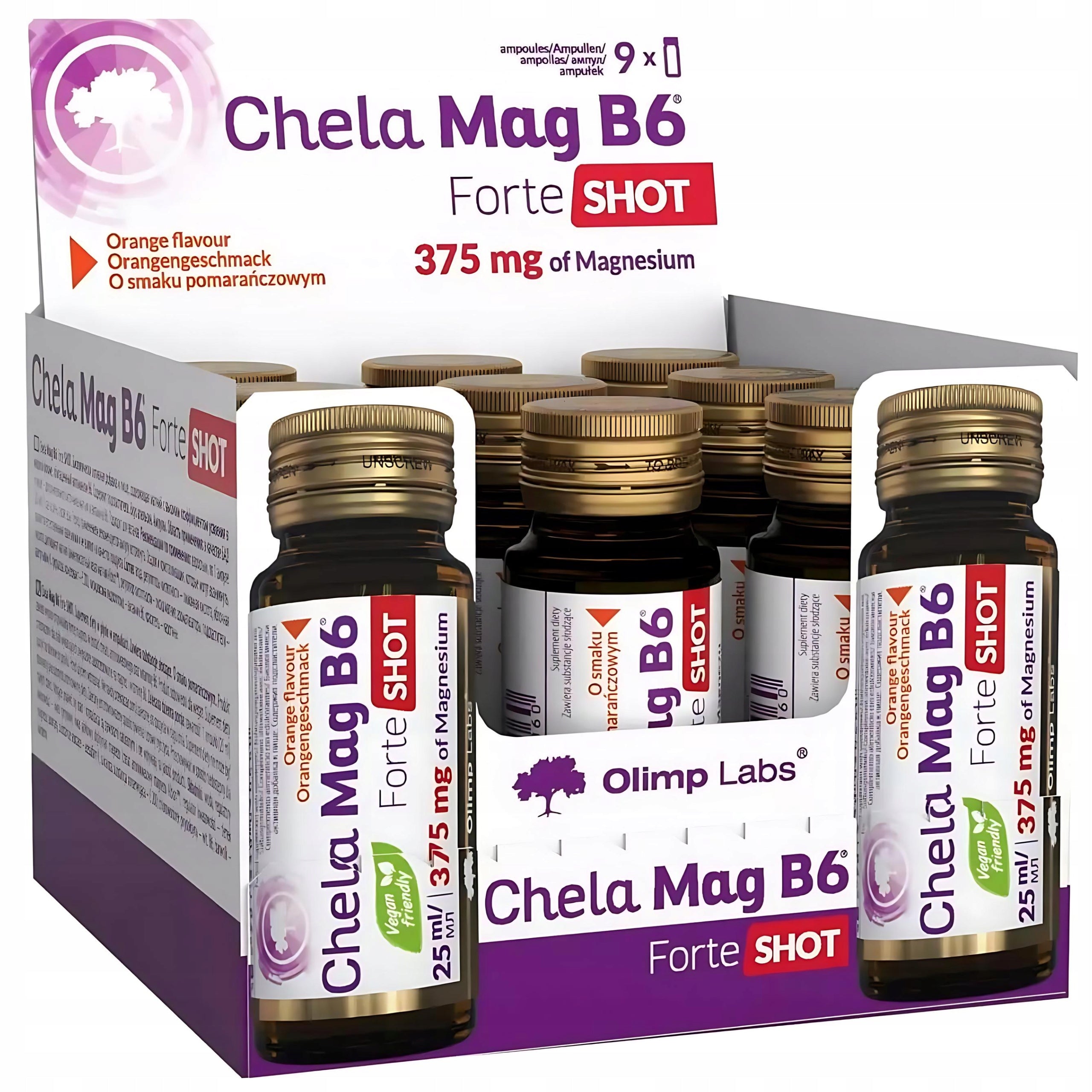 OLIMP CHELA MAG B6 FORTE SHOT 9X AMPOULE IN GLASS MAGNESIUM 375mg SHRINKAGE 25ml