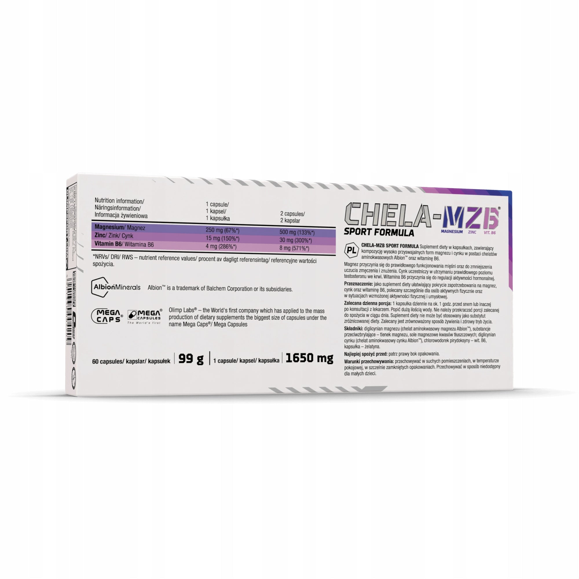 OLIMP CHELA MZB SPORT 60caps VITAMINS MINERALS MAGNESIUM ZINC B6 ZMA Expiration date at least 1 year from the date of purchase