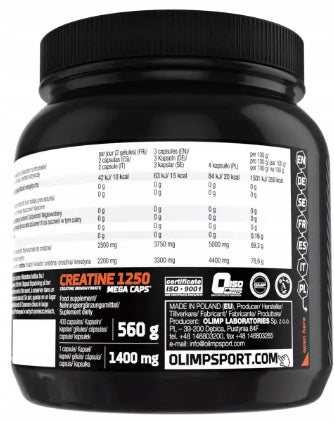 OLIMP CREATINE MONOHYDRATE 1250 mg 400 MEGA CAPS CREATINE NATURAL STRONG STRENGTH Manufacturer code 5901330023194