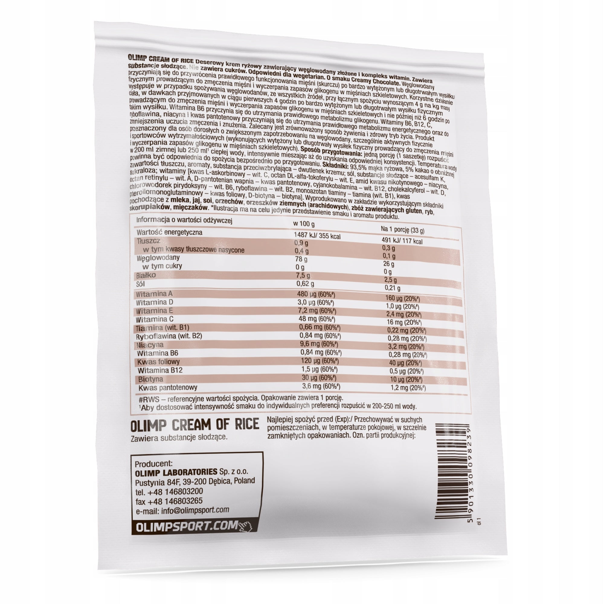 OLIMP Cream Of Rice 33g RICE GRUEL Ready Meal 26g carbo CHOCOLATE Expiration date at least 3 months from the date of purchase
