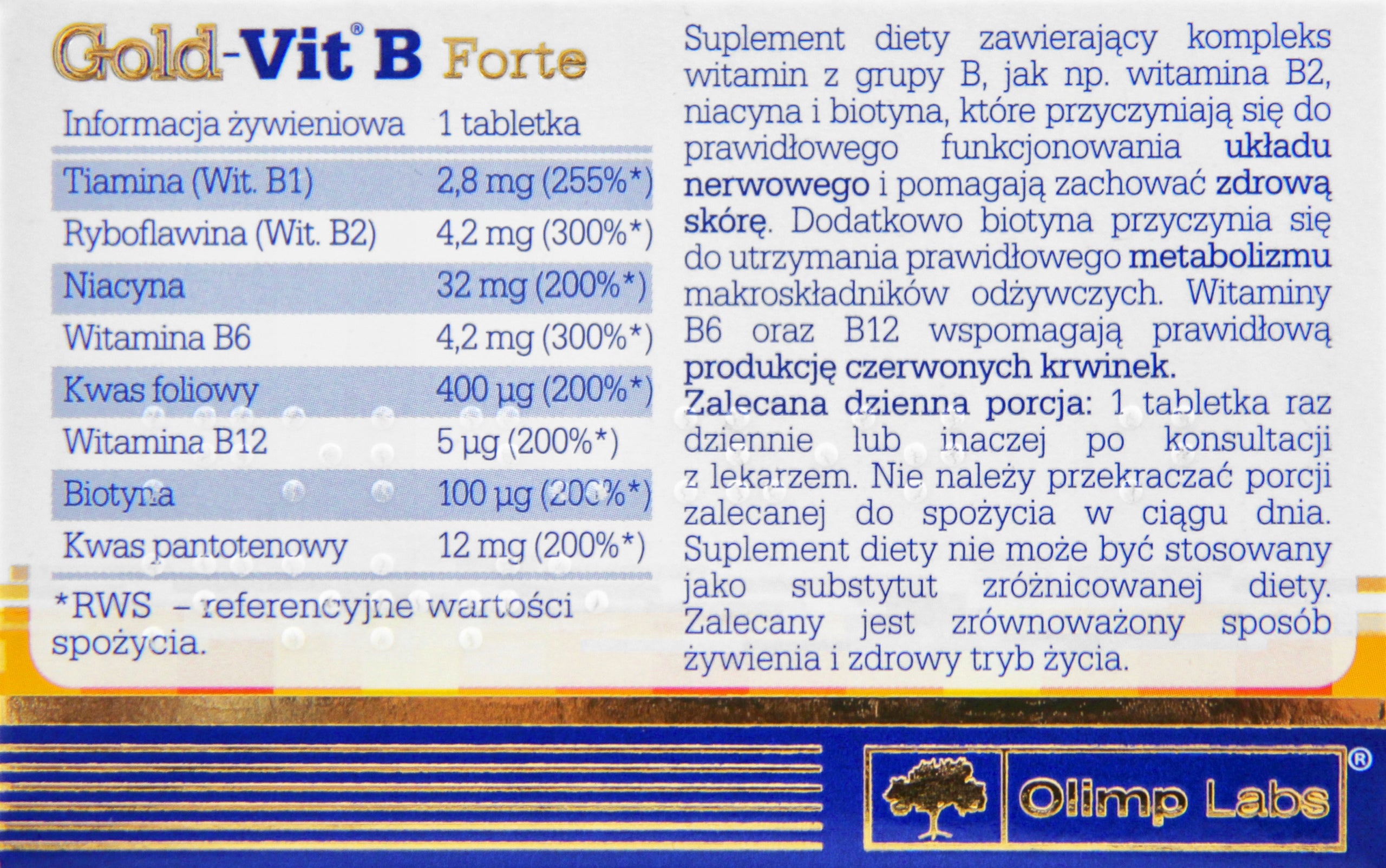 OLIMP Gold Vit B Forte x 60 tablets EAN (GTIN) 5901330034527