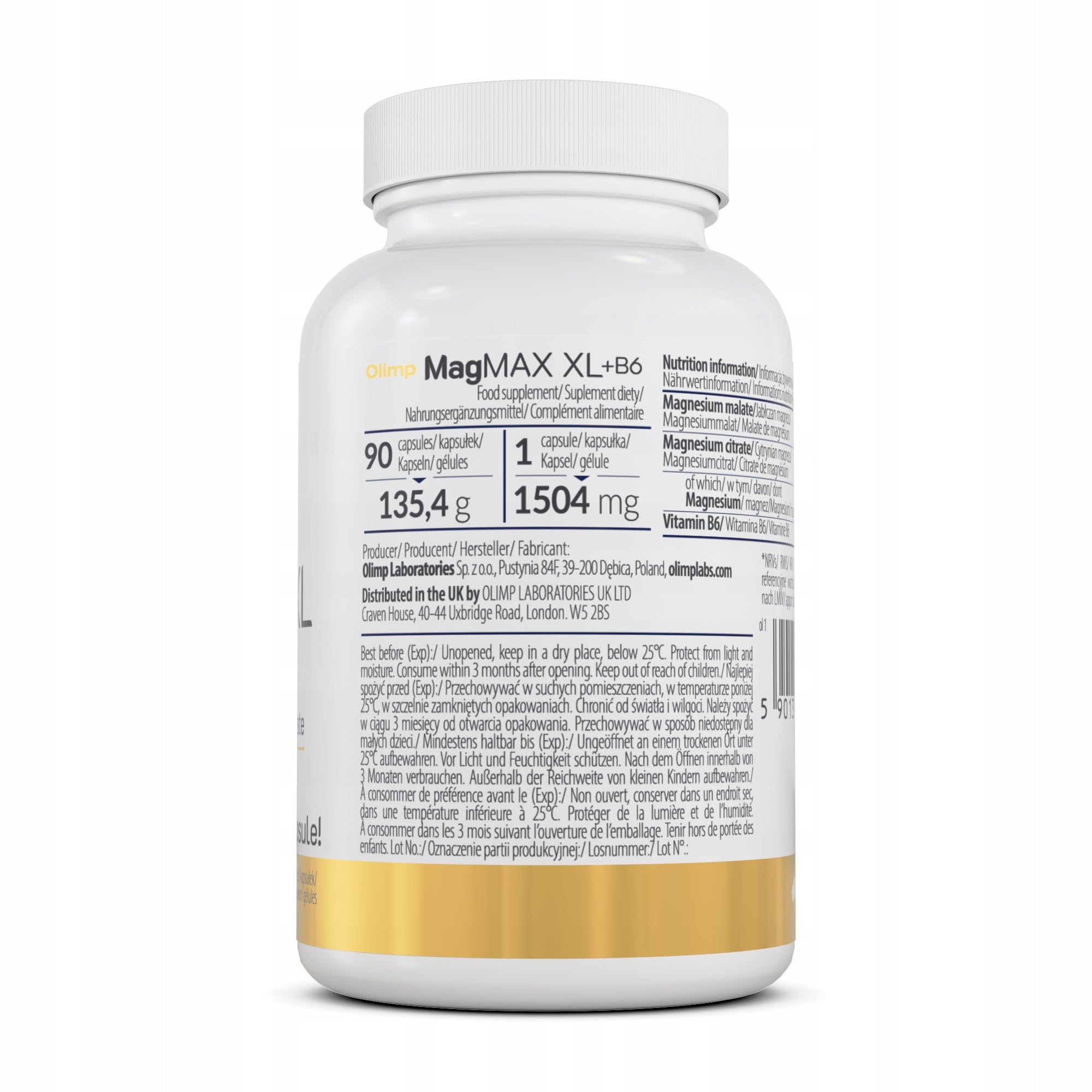 OLIMP MagMAX XL + B6 90caps MAGNESIUM 2 FORMS CITRATE MALATE VITAMIN B6 Medical device no