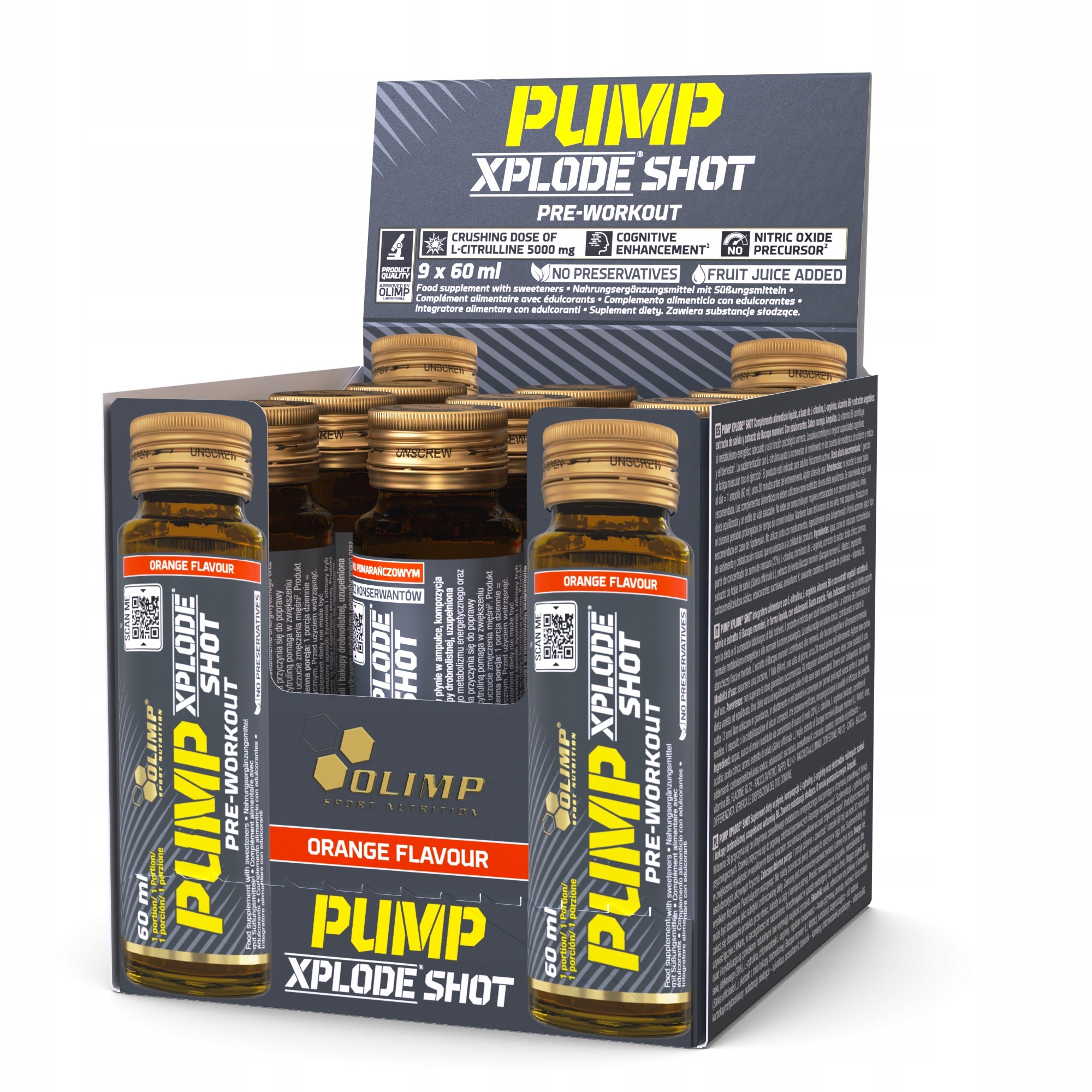 OLIMP PUMP XPLODE SHOT 9X60ml PRE-WORKOUT CITRULLINE L-ARGININE AAKG Expiration date at least 1 year from the date of purchase
