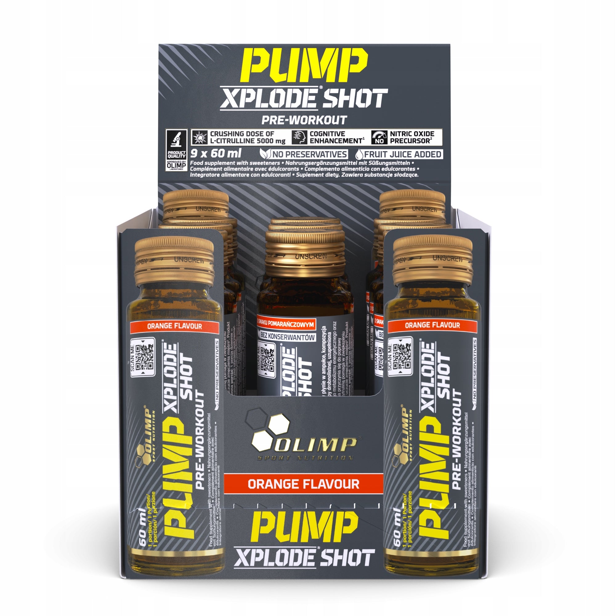 OLIMP PUMP XPLODE SHOT 9X60ml PRE-WORKOUT CITRULLINE L-ARGININE AAKG Packaging status original