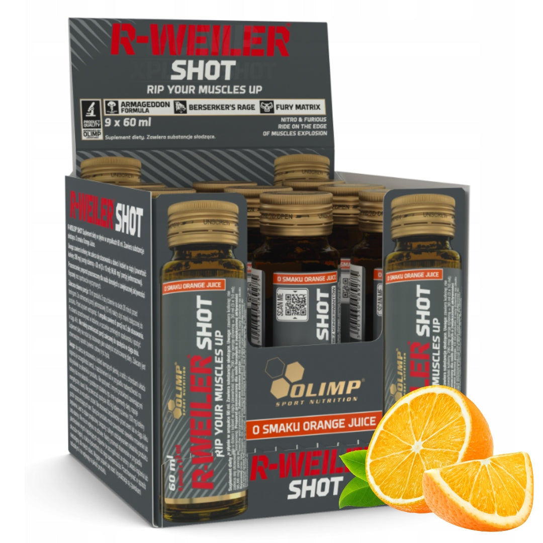 OLIMP R-WEILER SHOT 9X60ML ORANGE JUICE PRE-WORKOUT PUMP POWER