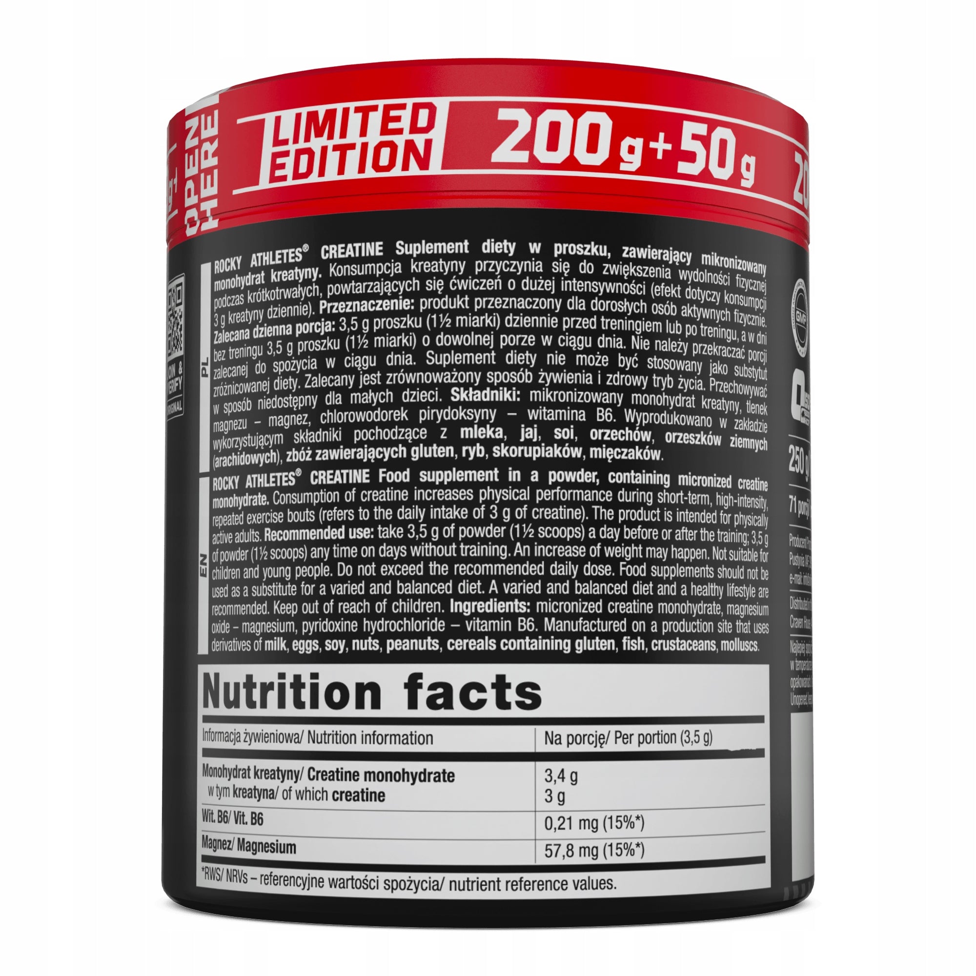 OLIMP ROCKY CREATINE 250g CREATINE NATURAL MEASURE 70 SERVINGS Expiration date at least 1 year from the date of purchase