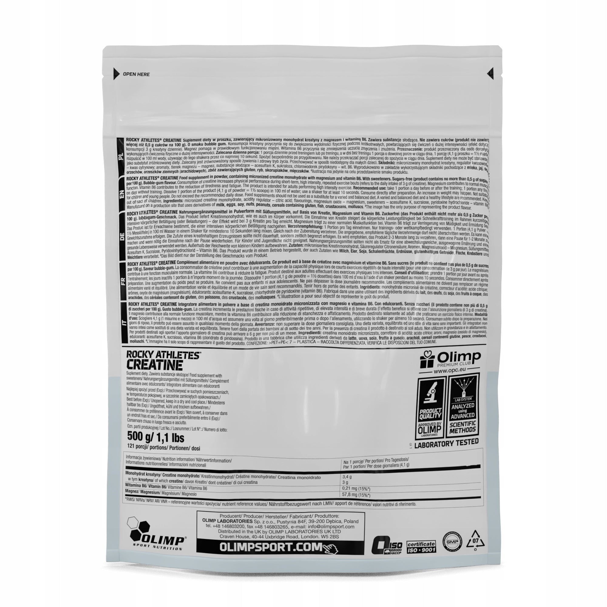 OLIMP ROCKY CREATINE 500g CREATINE MONOHYDRATE BALLOON GUM Expiration date at least 1 year from the date of purchase