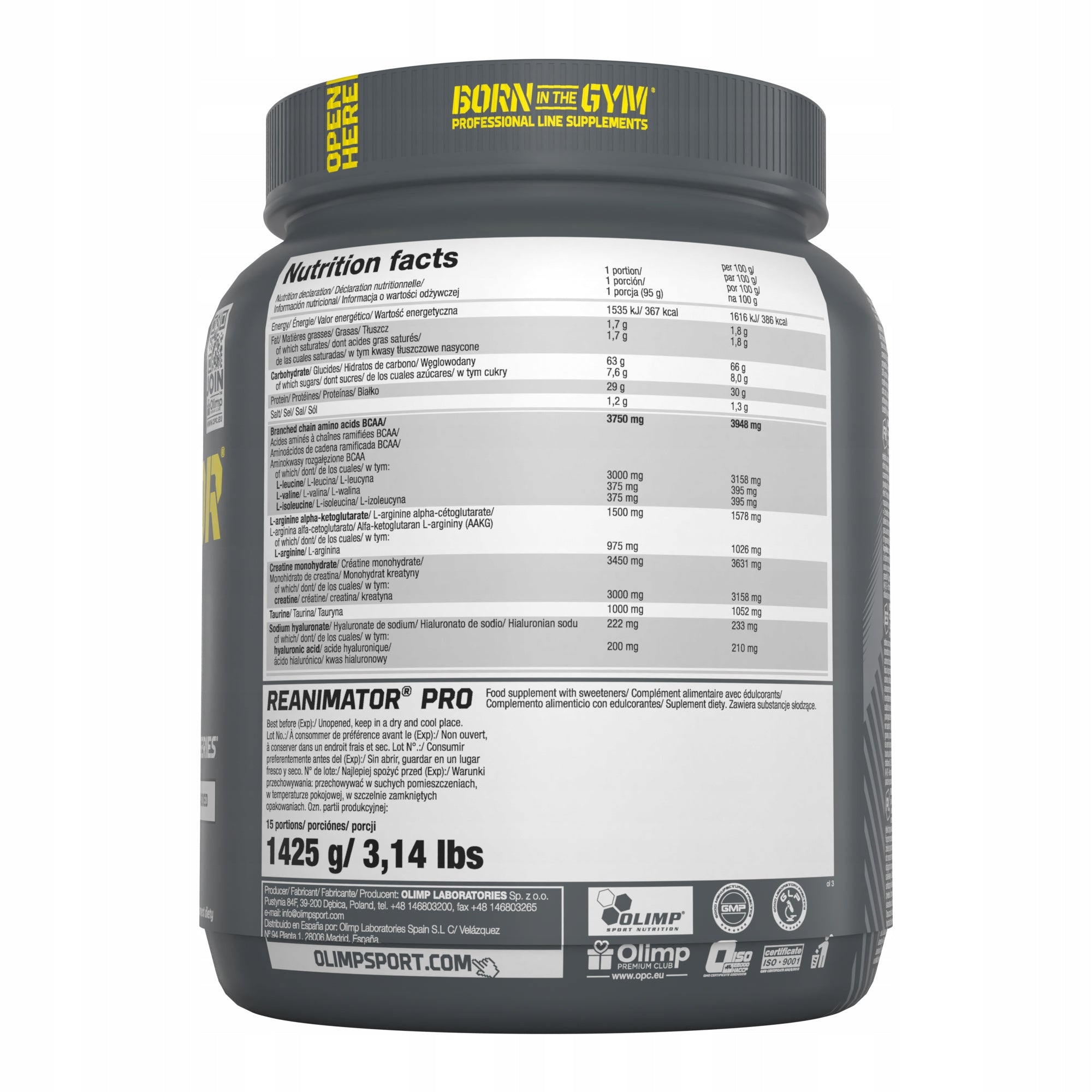 OLIMP Reanimator Pro 1425g Protein Regeneration AAKG Collagen BCAA Orange EAN (GTIN) 5901330056413