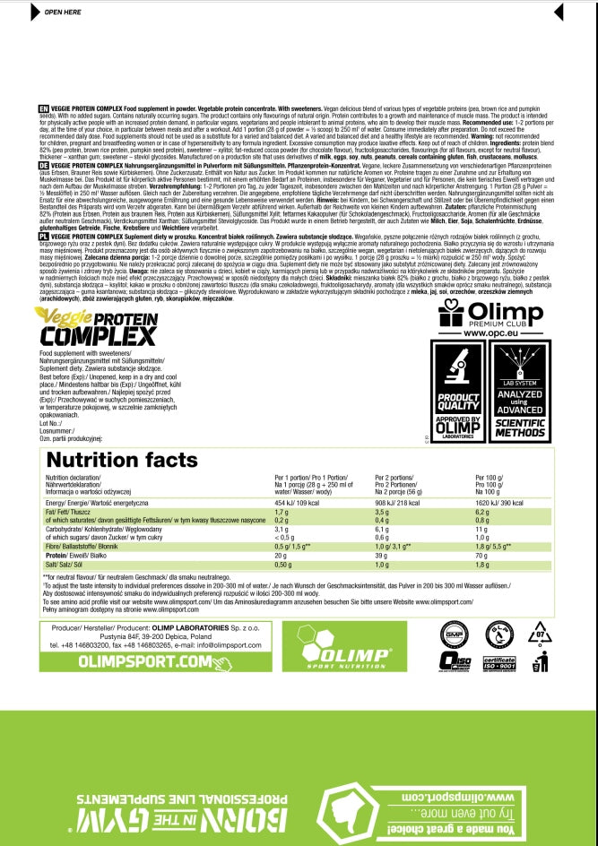 OLIMP Veggie Protein Complex 500g Natural Vegetable Proteins Expiration date not specified