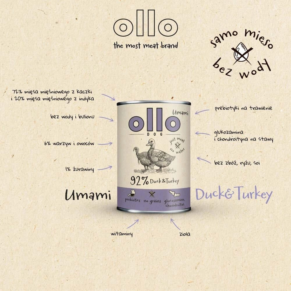 OLLO UMAMI DUCK AND TURKEY 850G WET DOG FOOD Packaging status original