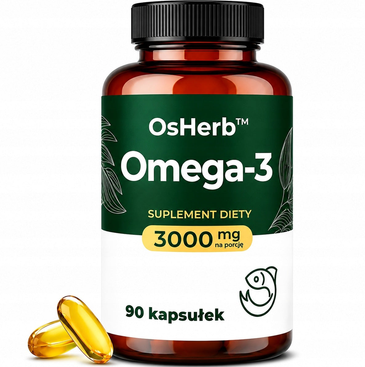 OMEGA 3 3000 MG FROM FISH + Vitamin E TRAN FISH OIL SUPPORTS THE HEART BRAIN VISION