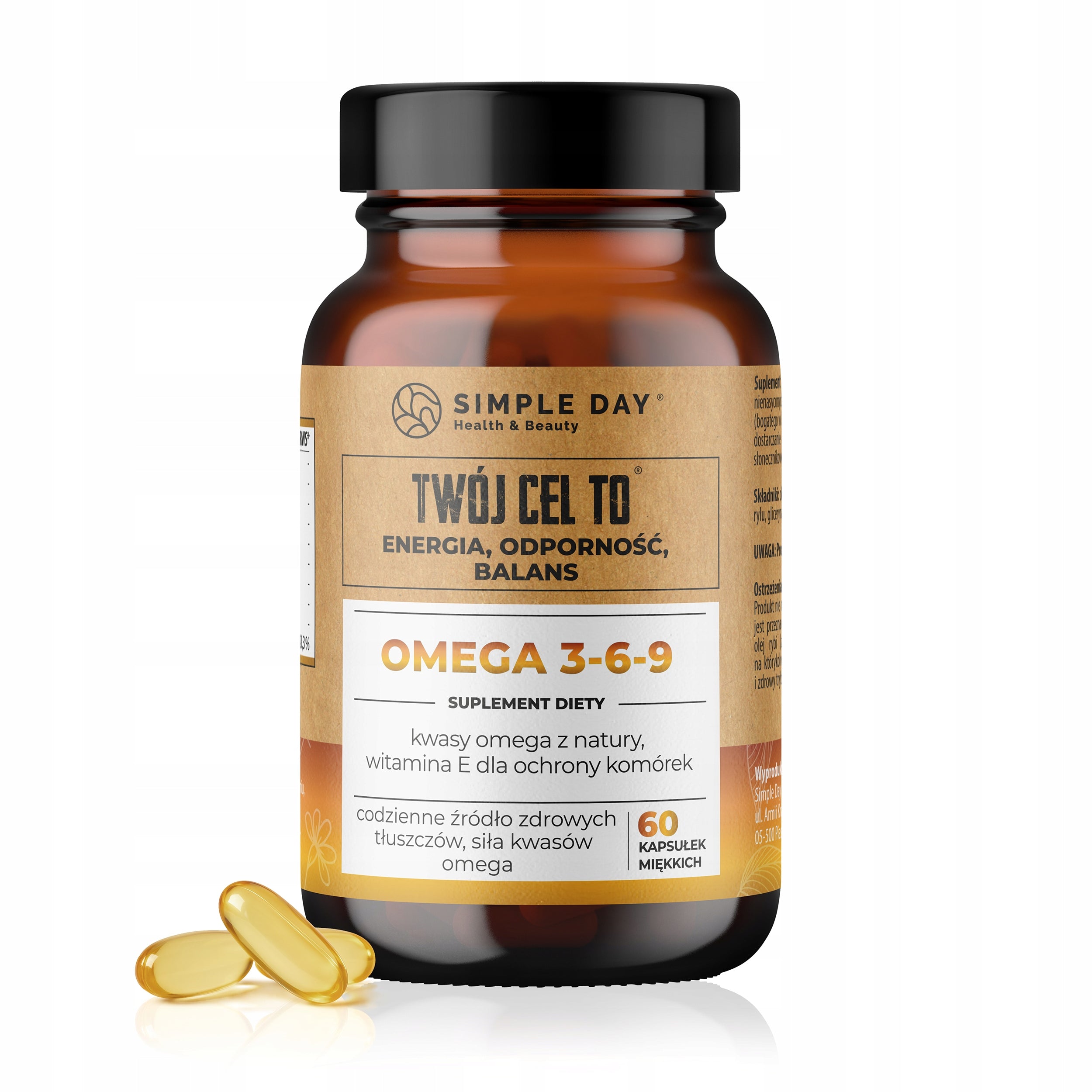 OMEGA 3-6-9 ACIDS DHA EPA Fish Oil + Flaxseed Oil + Vitamin E 60 kaps 369 Packaging status original
