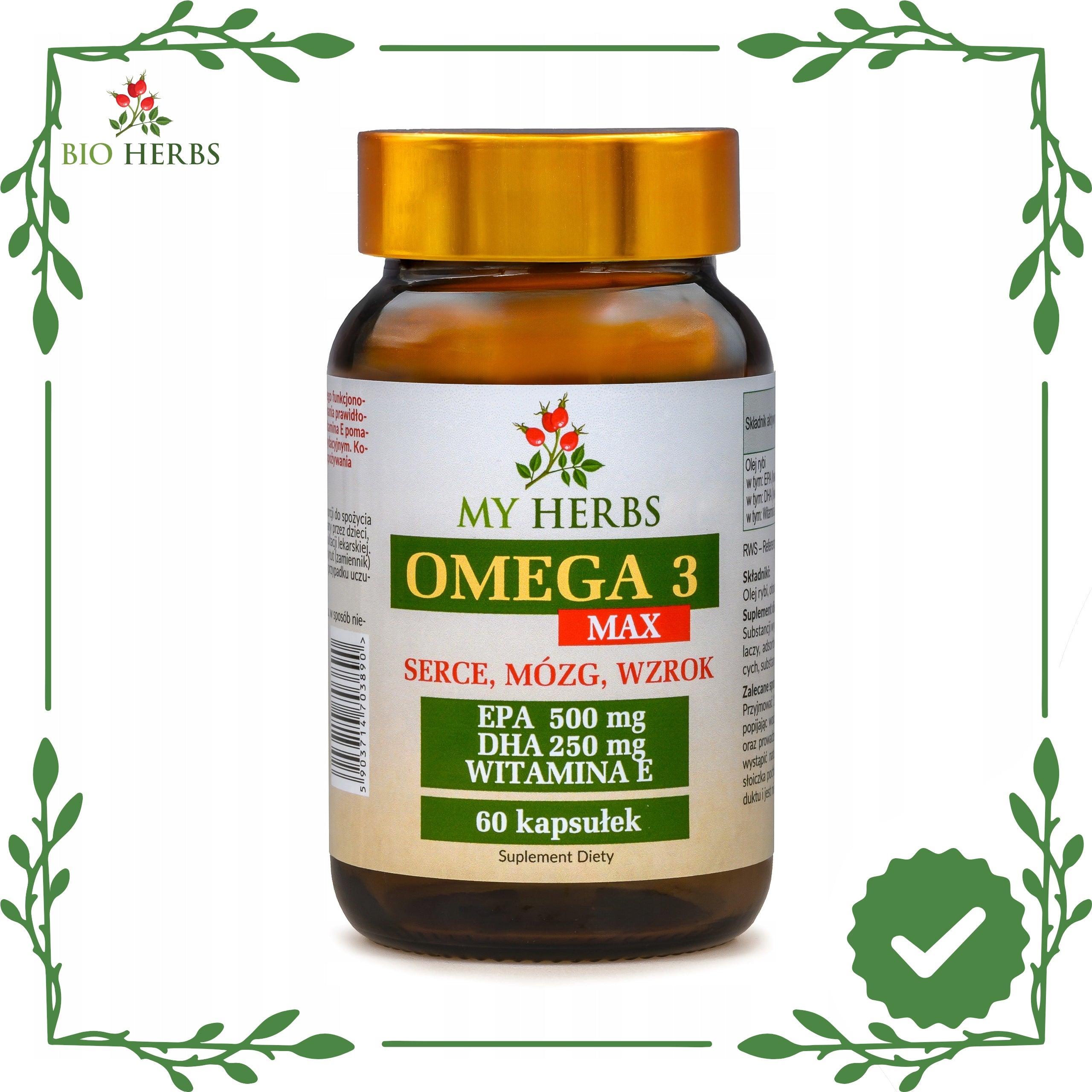 OMEGA 3 MAX HEART BRAIN VISION EPA 1000 DHA 500 per 60 KAPS serving. Medical device no
