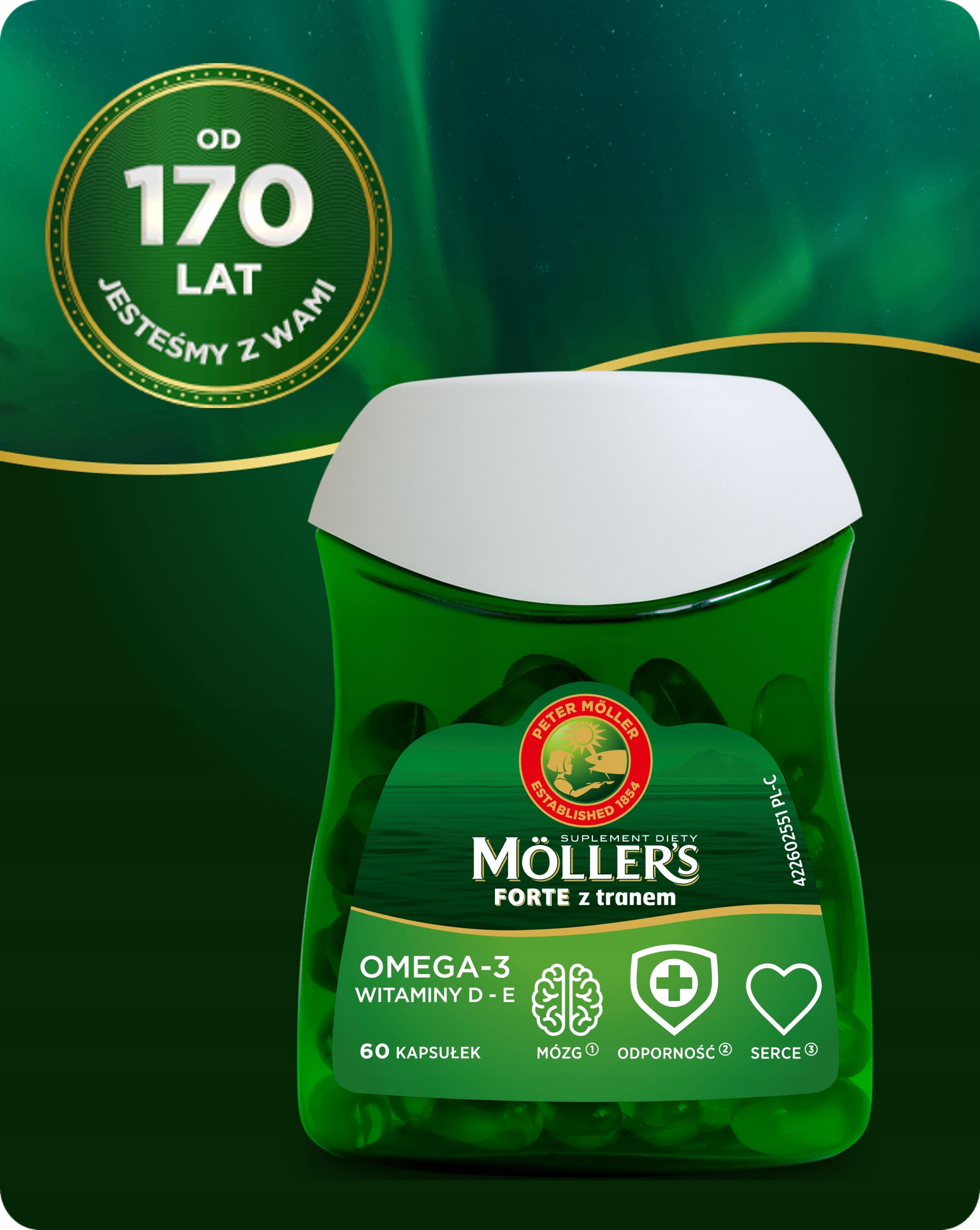 OMEGA-3 MÖLLER'S Forte with TRAN resistance fish oil VITAMINS D3 E 60 pcs. Packaging status original