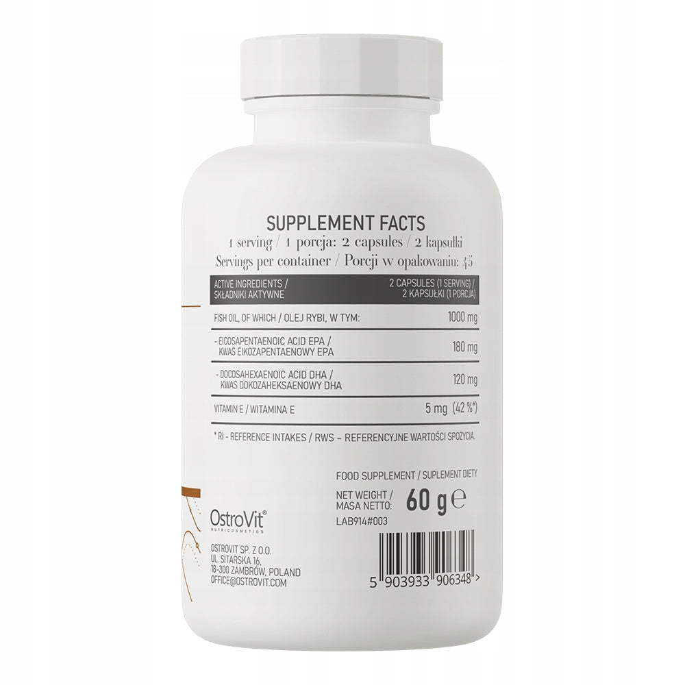 OMEGA 3 OSTROVIT EPA AND DHA EASY TO SWALLOW WIT E 90 CAPSULES Packaging status original
