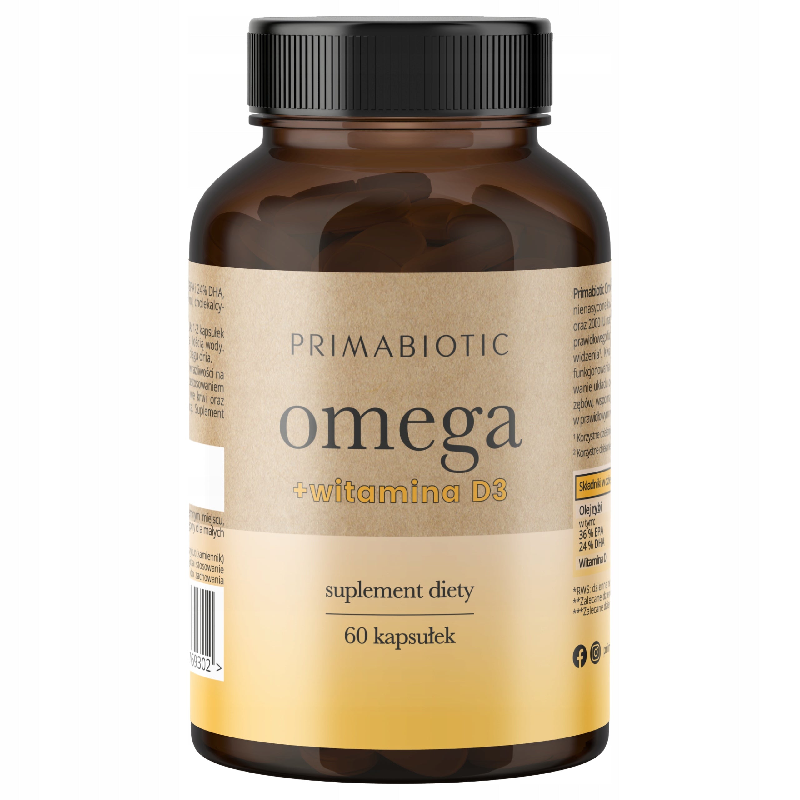 OMEGA 3 VITAMIN D3 PRIMABIOTIC Immunity Brain Heart Low Totox 60 kaps