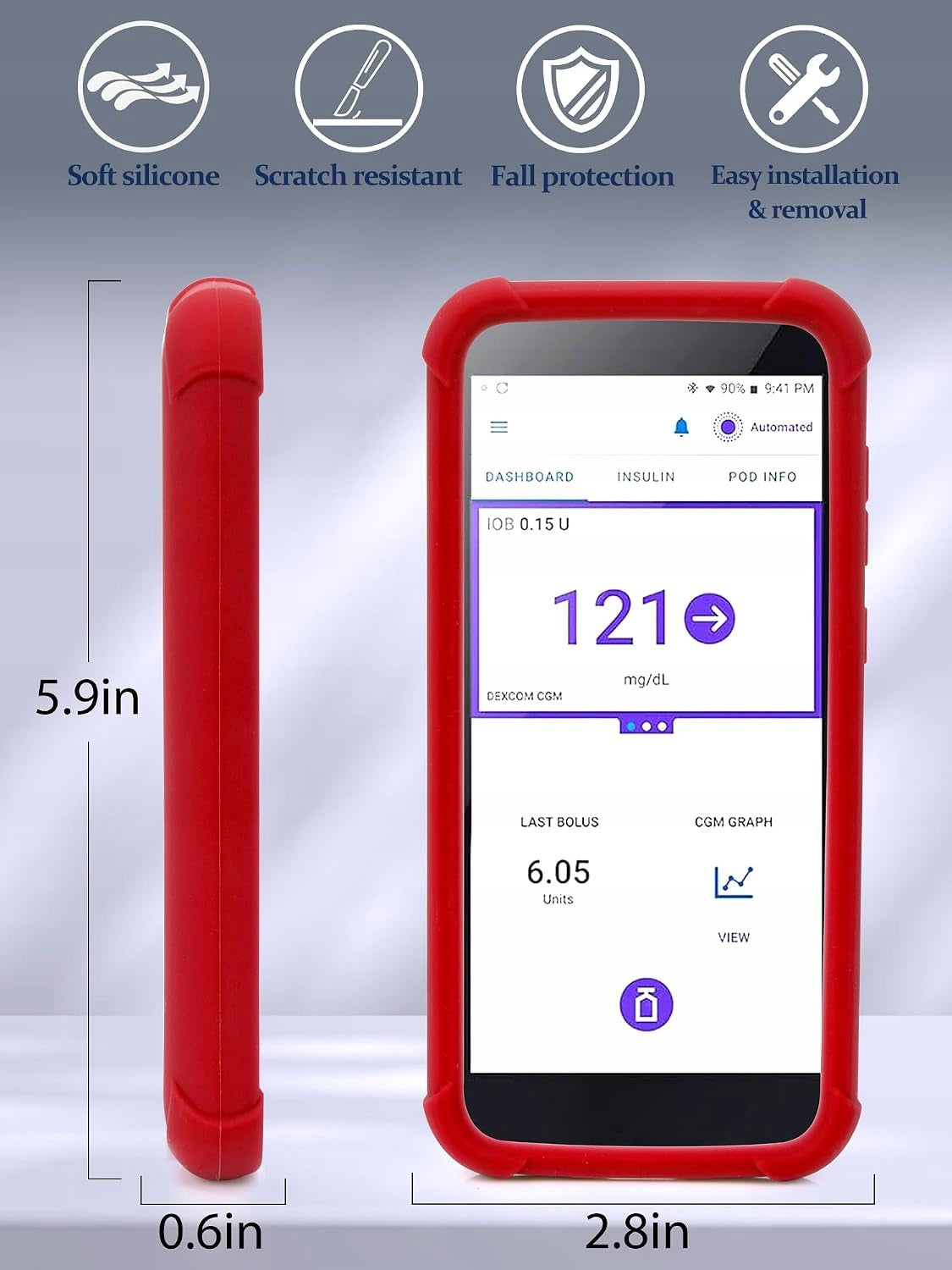 OMNIPOD5 SCREEN PROTECTOR WITH RED SILICONE CASE PROTECTION Medical device no