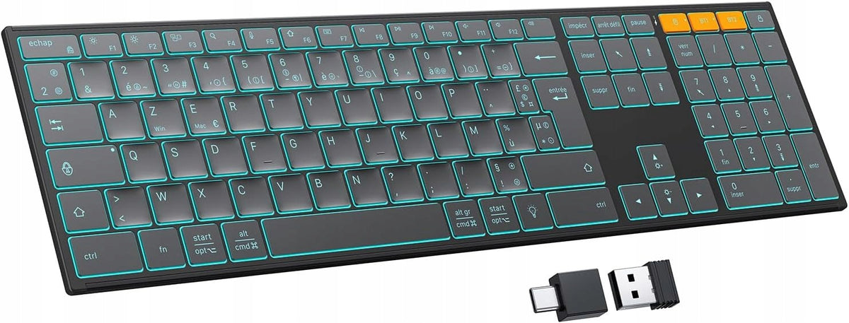 OMOTON AZERTY Metal Backlit Wireless Bluetooth Keyboard
