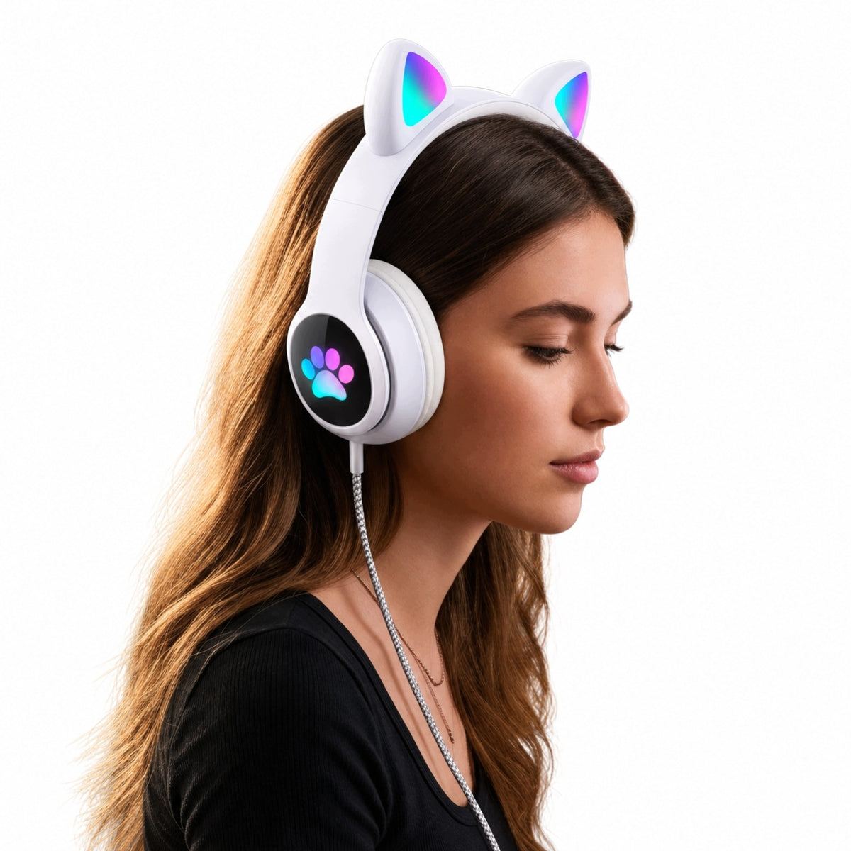 ON-EAR HEADPHONES WIRELESS BLUETOOTH 5.0 CAT EARS LED LIGHTING SD