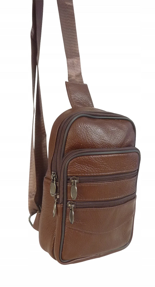 ONE SHOULDER BACKPACK LEATHER MEN'S CROSSBODY with pocket brown QUALITY