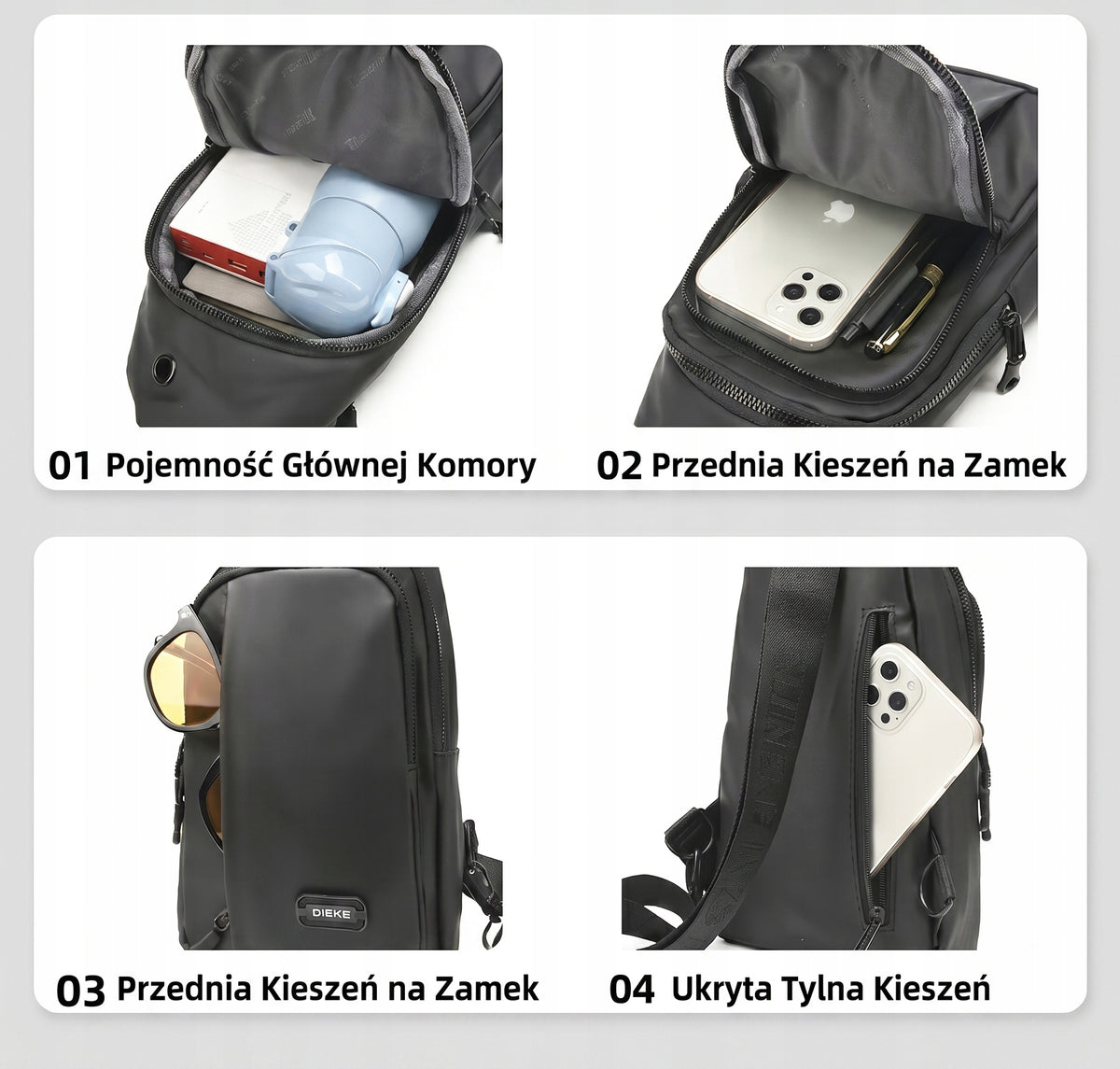 ONE SHOULDER BACKPACK MEN'S SHOULDER SACHET BLACK POCKETS Manufacturer code pl046