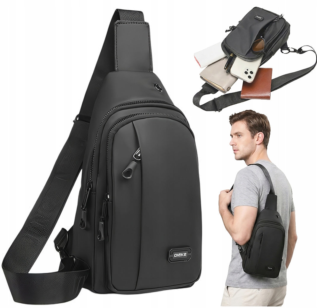 ONE SHOULDER BACKPACK MEN'S SHOULDER SACHET BLACK POCKETS