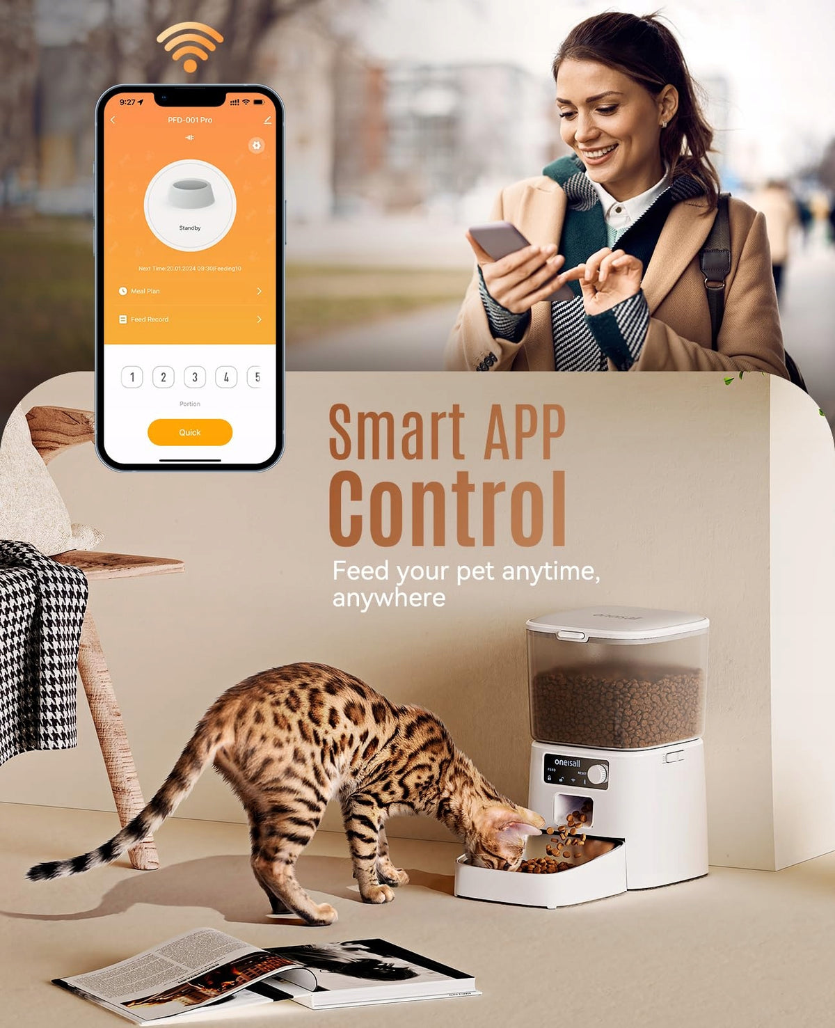 ONEISALL 3,5L Automatic WiFi Food Feeder for Cats and Dogs Packaging status original