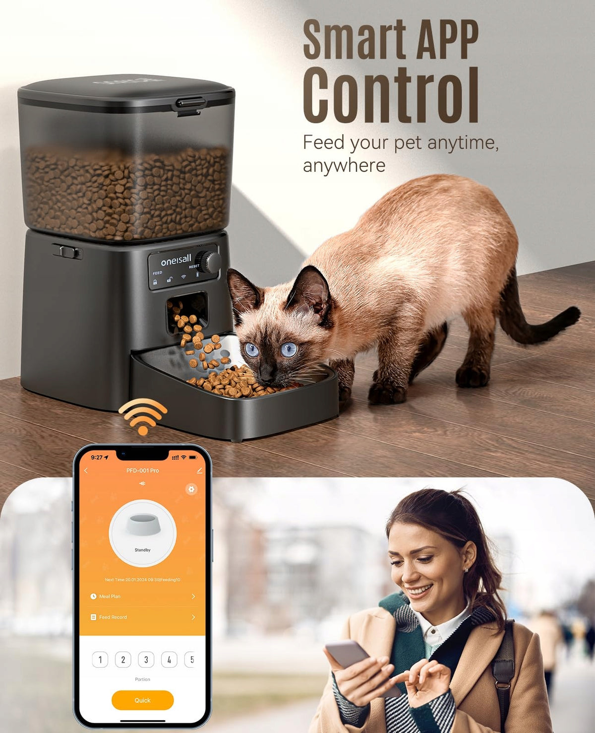 ONEISALL Automatic Food Feeder 3,5L WiFi Application Cat Dog Packaging status original