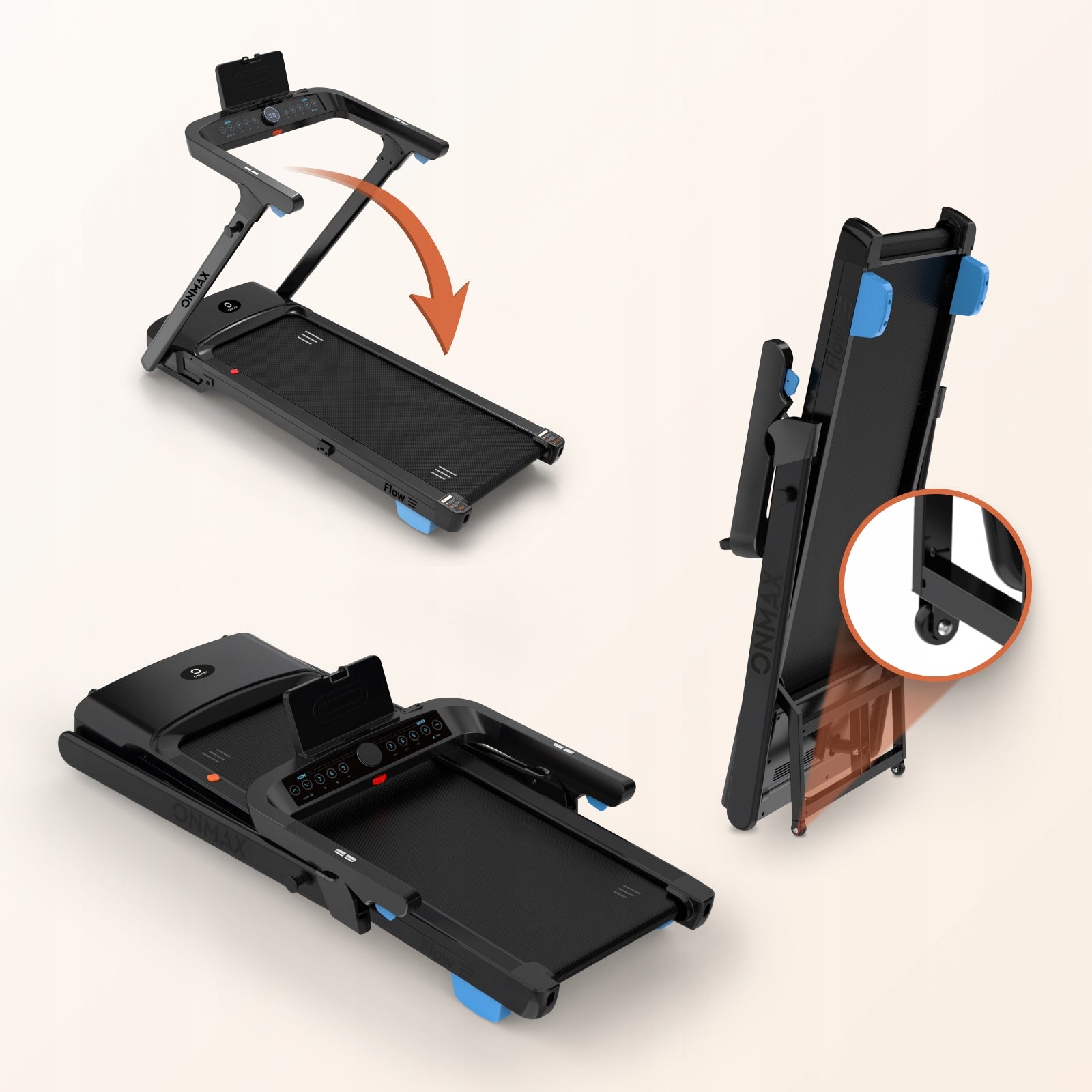 ONMAX Electric treadmill folding FLOW auto lifting app PL Maximum user weight 110 kg