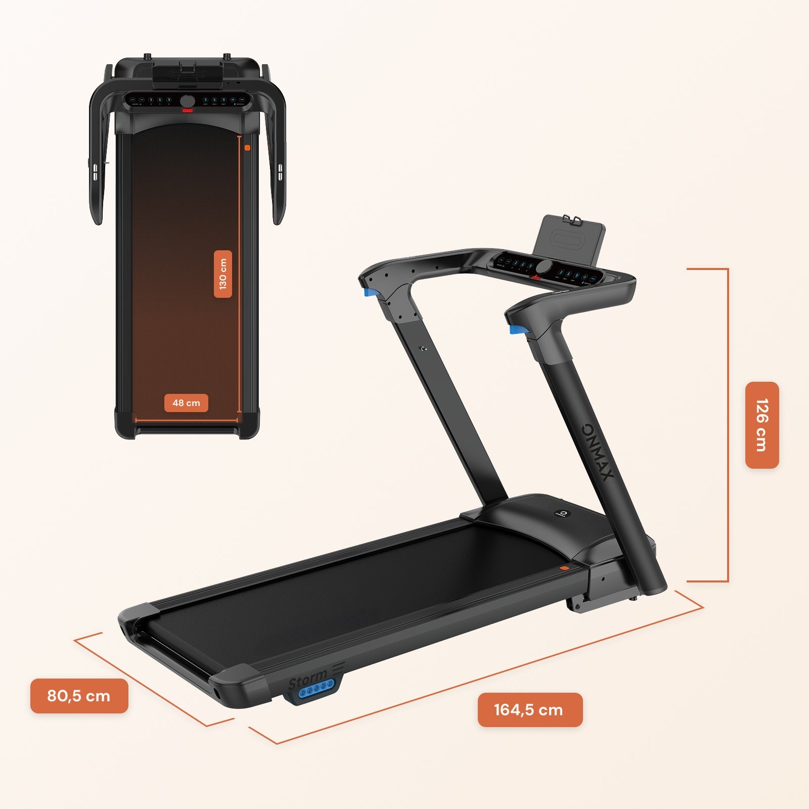 ONMAX Home electric treadmill STORM auto lift application PL, foldable Maximum user weight 150 kg