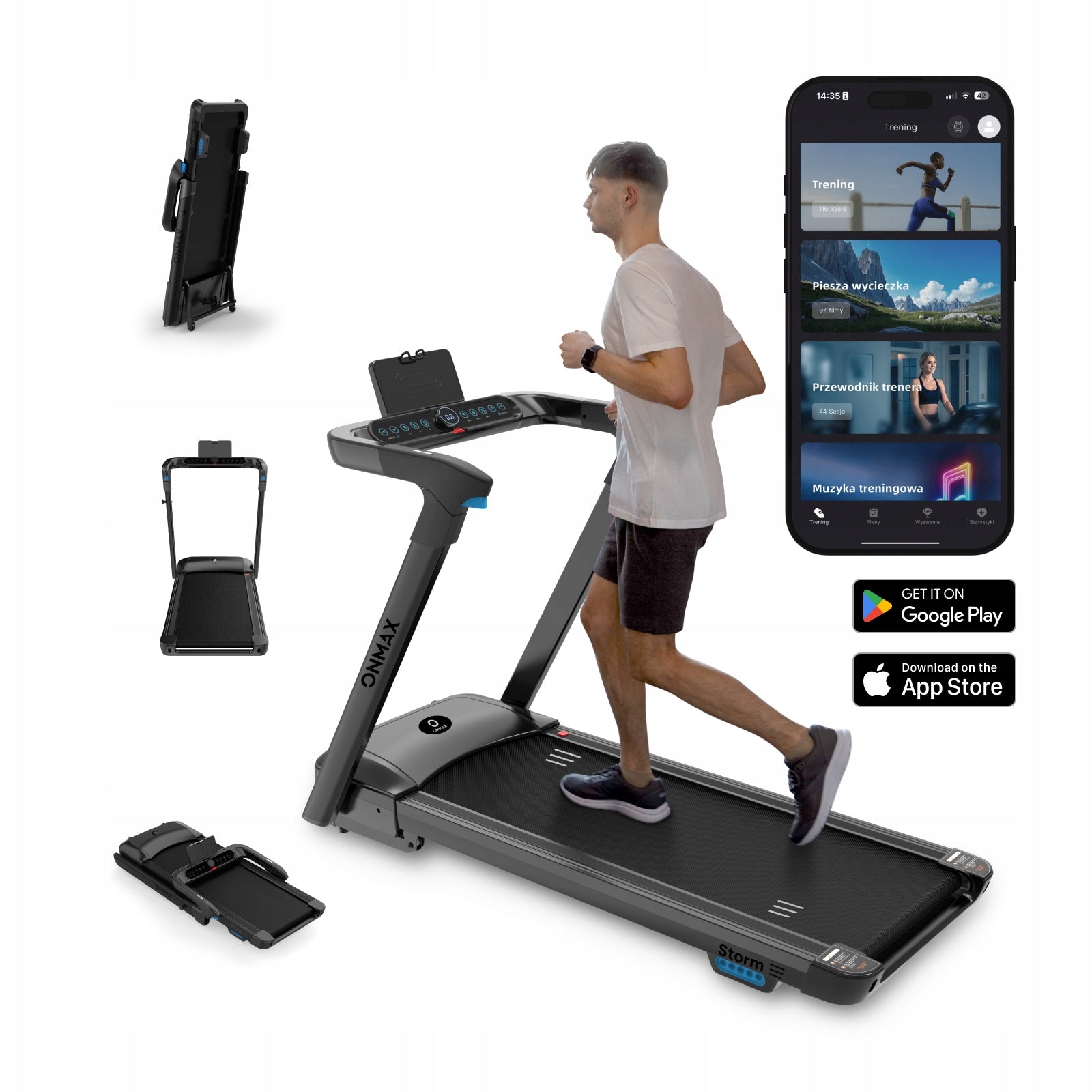 ONMAX Home electric treadmill STORM auto lift application PL, foldable