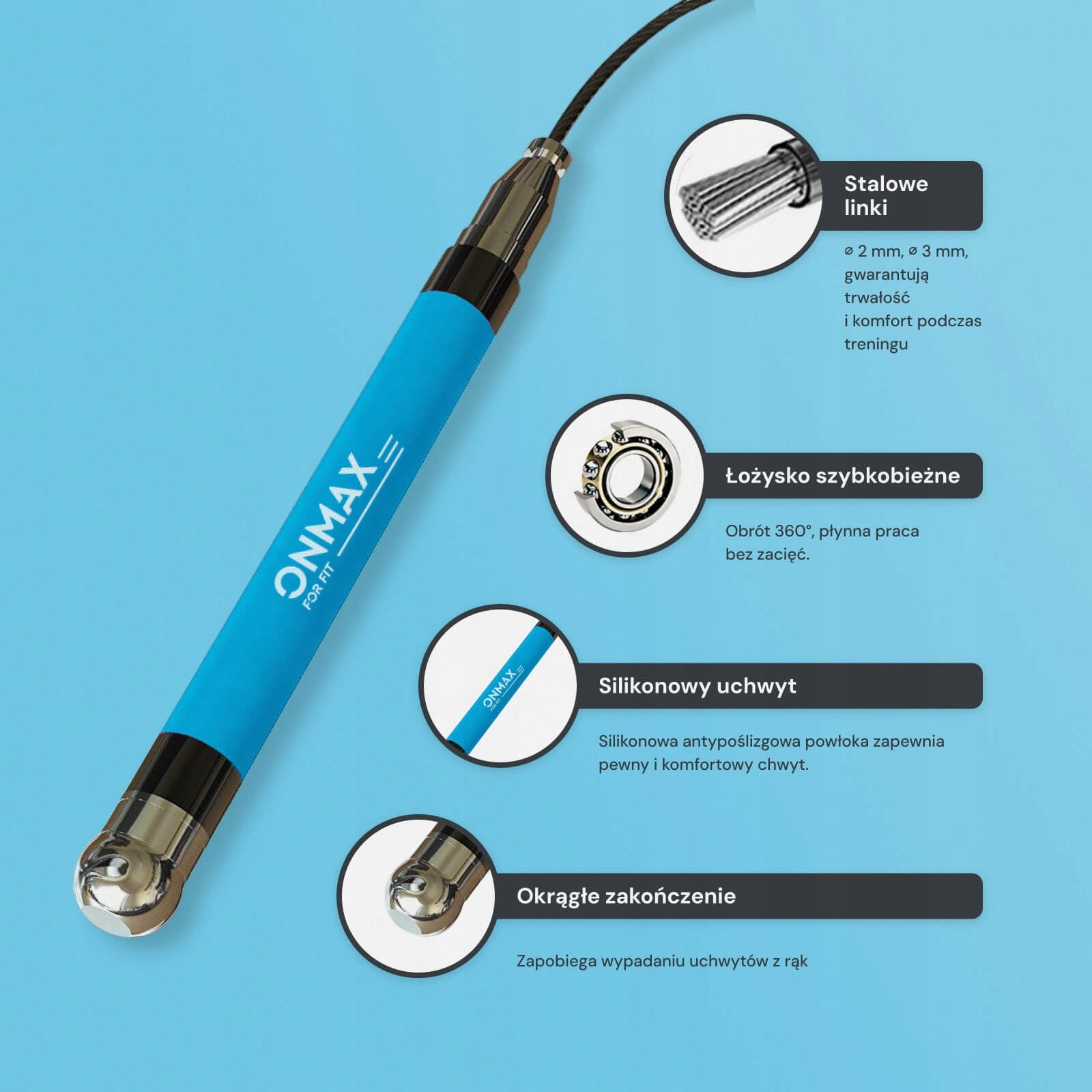 ONMAX Professional training jump rope PRO4 blue 2 links 2 and 3 mm Packaging status original