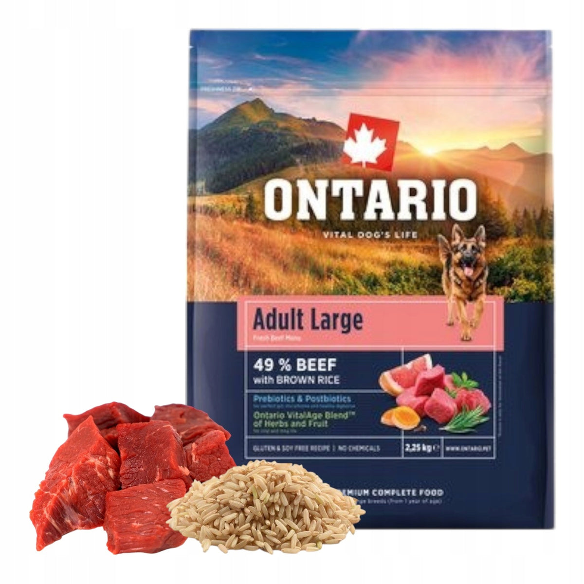 ONTARIO 2,25KG Large Breed Adult Food with Beef and Brown Rice
