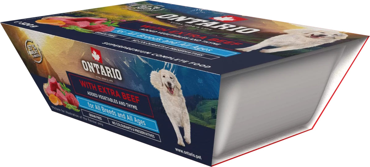 ONTARIO WET DOG FOOD BEEF WITH VEGETABLES GLUTEN FREE TRAY 320 g Packaging status original
