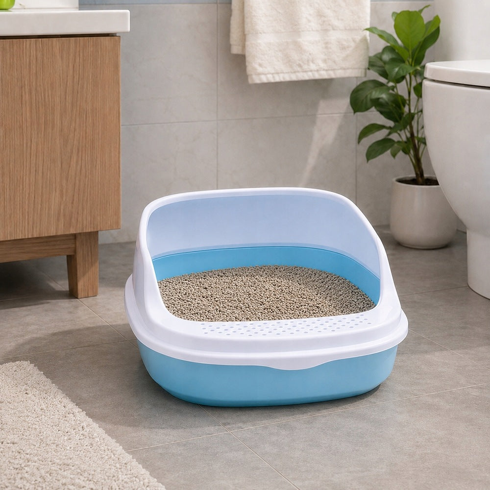 OPEN CAT LITTER BOX WITH FRAME - DURABLE LITTER TOILET + LARGE SCOOP Packaging status original