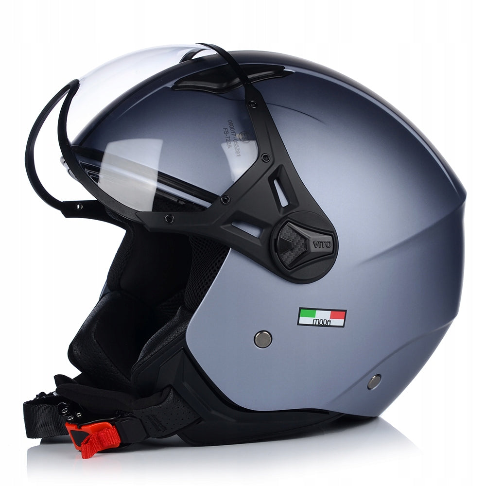 OPEN FACE MOTORCYCLE HELMET | VITO MODA | MATTE GREY SCOOTER CHOPPER ECE 22.06 Packaging status original