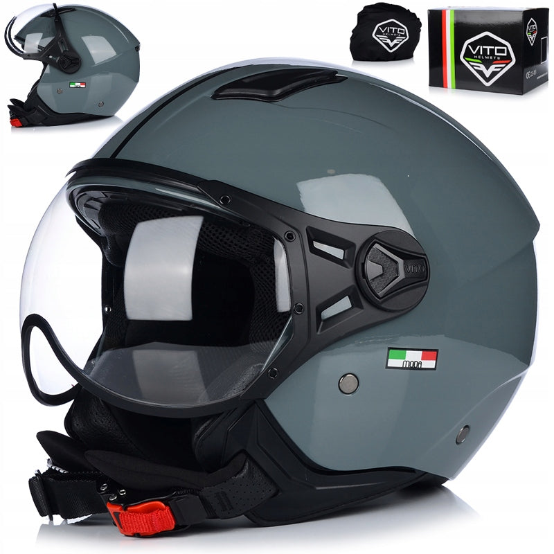 OPEN FACE MOTORCYCLE HELMET | VITO MODA NARDO GREY | SCOOTER CHOPPER ECE 22.06