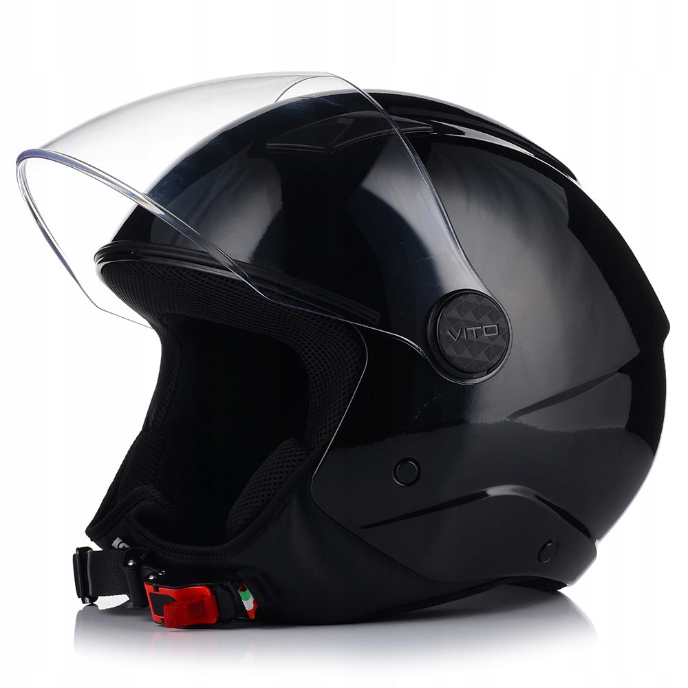 OPEN FACE MOTORCYCLE HELMET | VITO UNO | BLACK GLOSS CHOPPER SCOOTER ECE22.06 Packaging status original