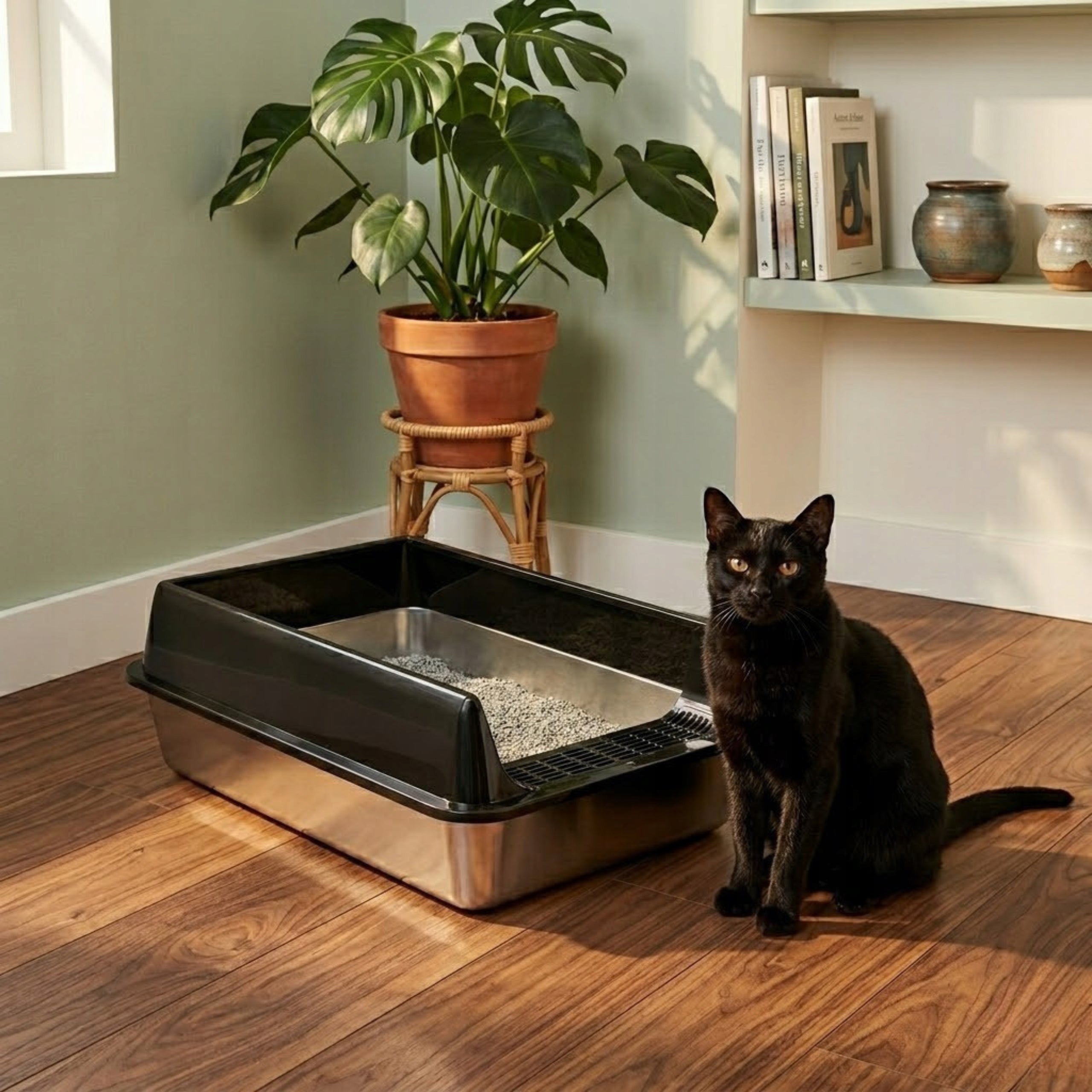 OPEN LITTER BOX FOR CAT LARGE BLACK r. L FOR LITTER SPATULA FREEBIE / SIEMIEC Manufacturer code OTWARTA KUWETA DLA KOTA CZARNA r. L
