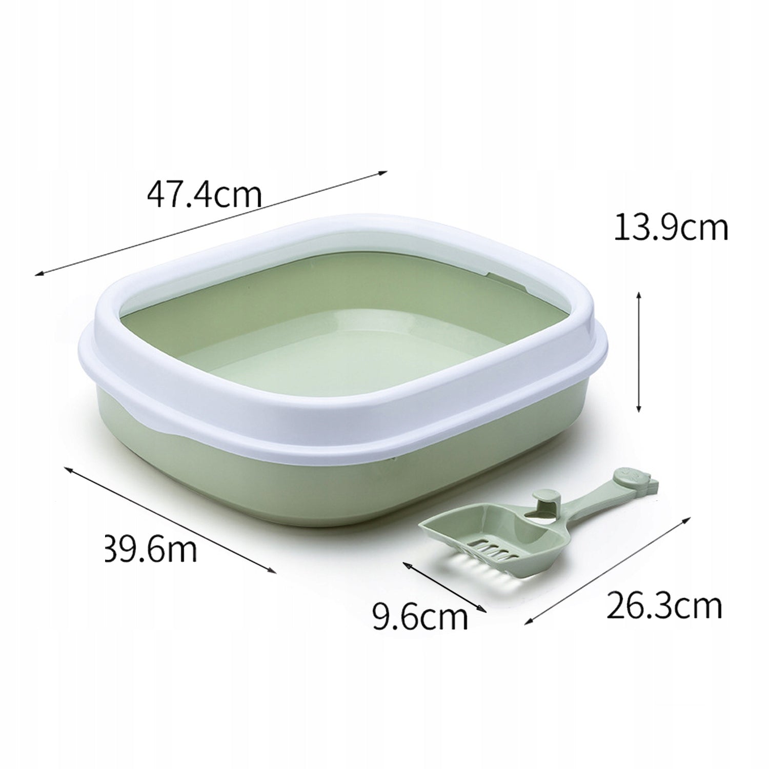 OPEN LITTER BOX FOR CAT LITTER GREEN + SPATULA Packaging status original