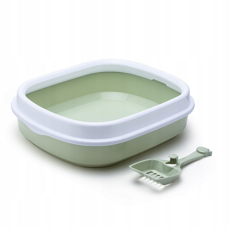 OPEN LITTER BOX FOR CAT LITTER GREEN + SPATULA