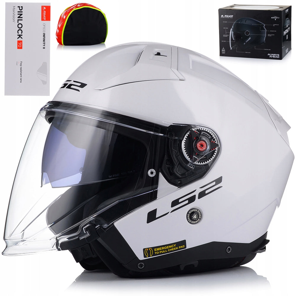 OPEN MOTORCYCLE HELMET LS2 OF603 WHITE GLOSS + PINLOCK ANTI-PAIR + BLEND