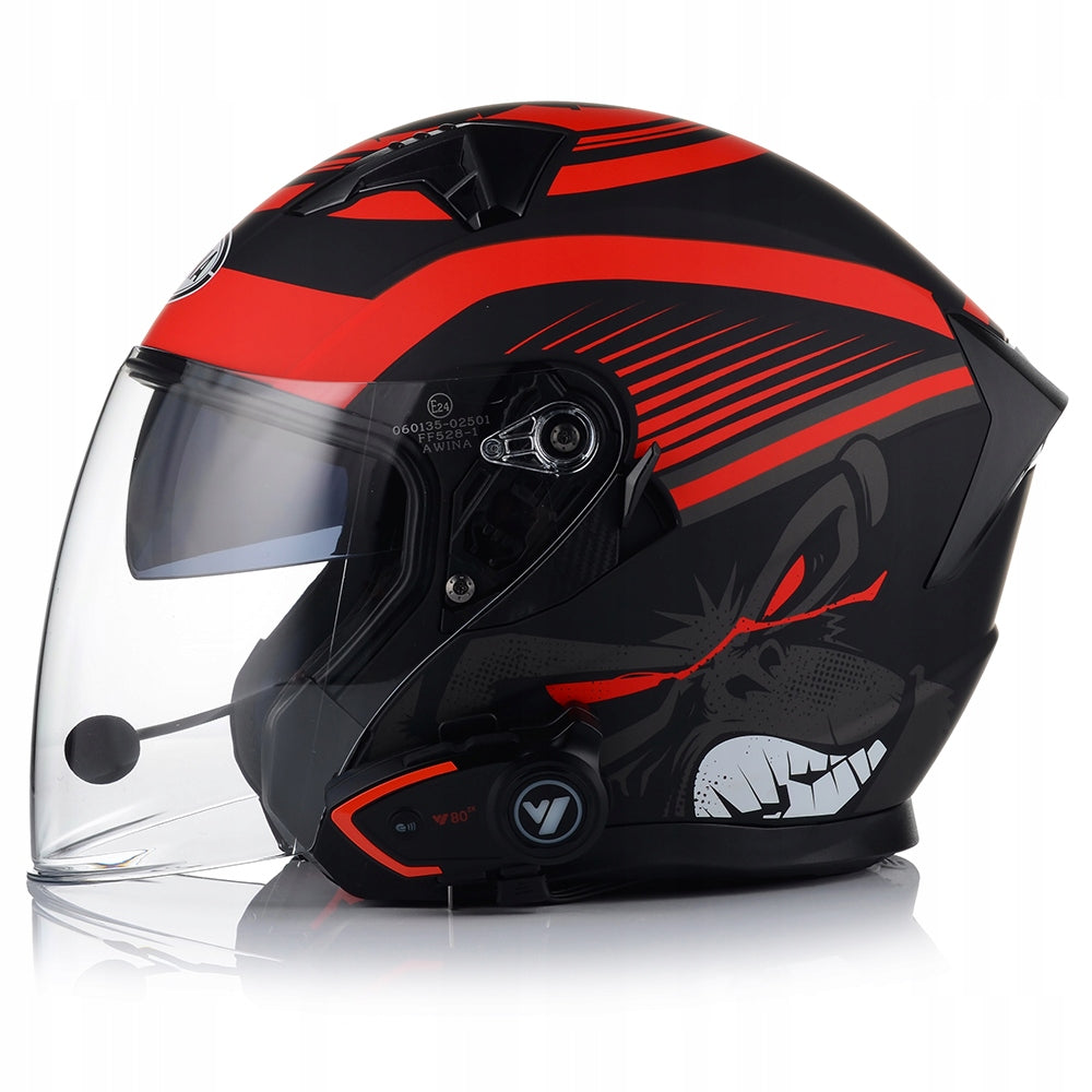 OPEN MOTORCYCLE HELMET RED MATT SCOOTER CHOPPER + BLEND + INTERCOM Packaging status original