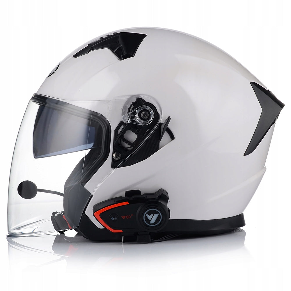 OPEN MOTORCYCLE HELMET WHITE GLOSS SCOOTER CHOPPER + BLEND + INTERCOM Packaging status original